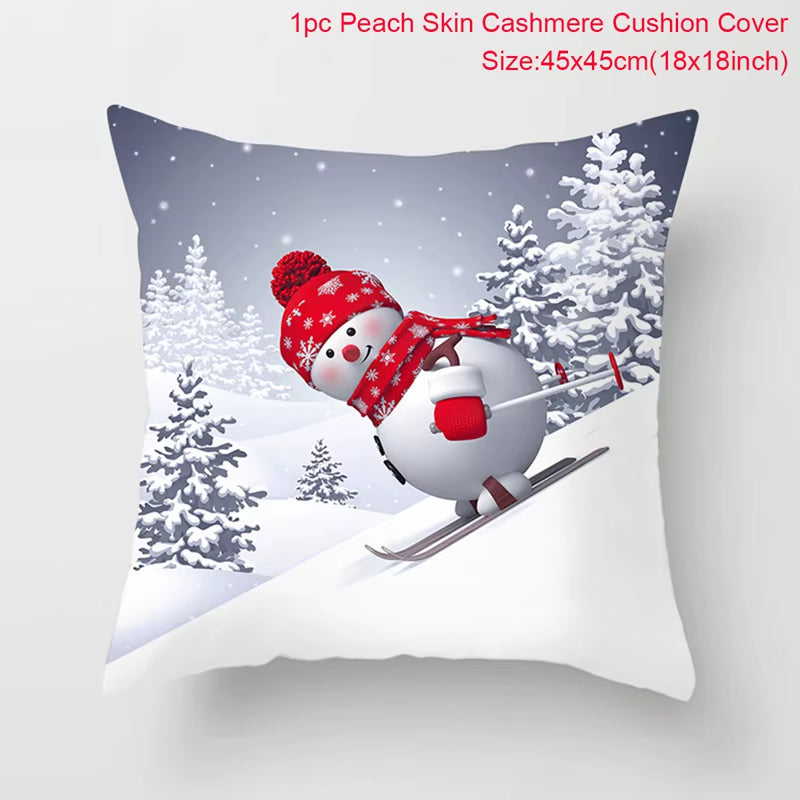 Snowman Christmas Cushion Cover Merry Christmas Decorations for Home 2024 Cristmas Sofa Decor Navidad Xmas Gifts New Year 2025