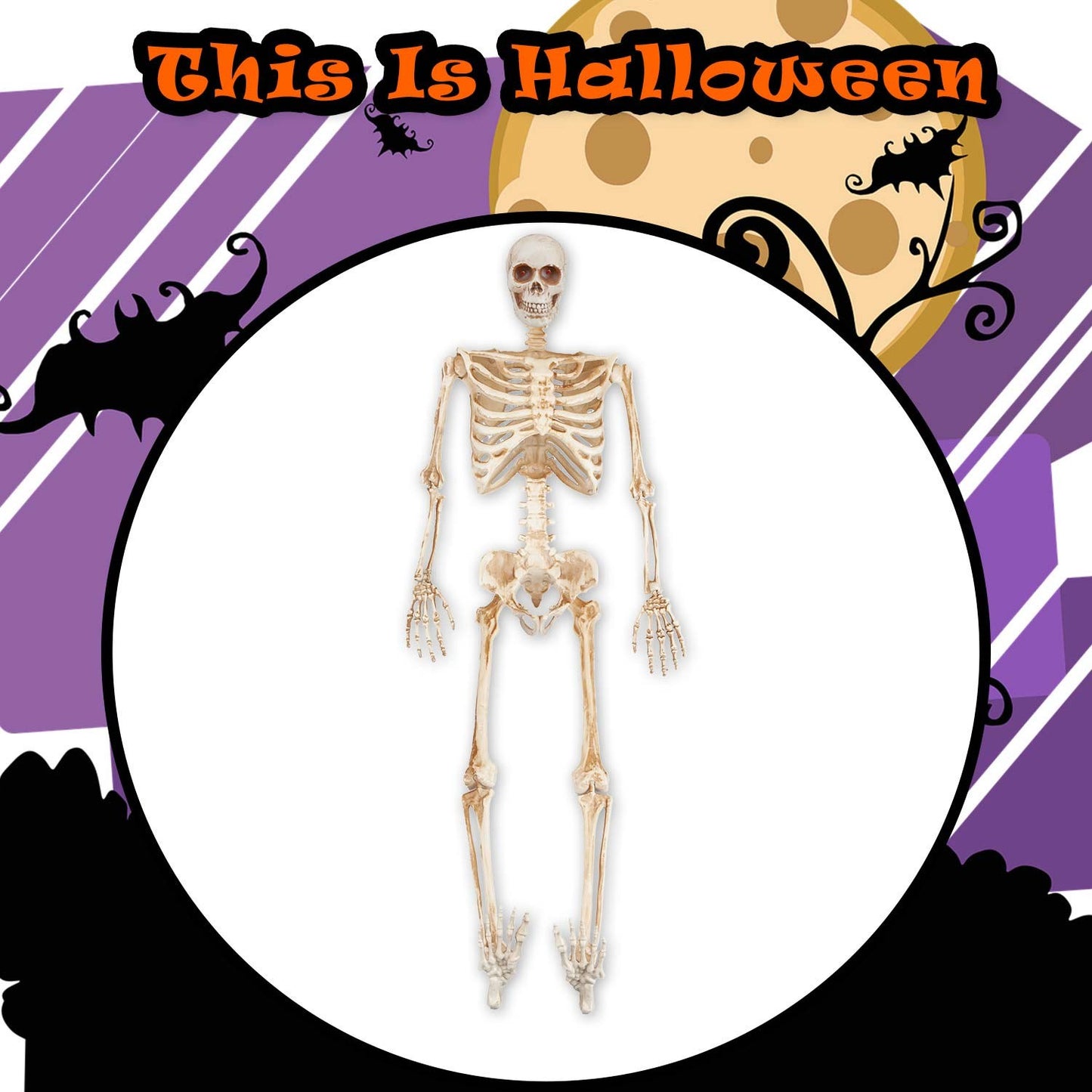 Halloween Skeleton Decoration with LED Eyes Trick or Treat Party 36 Inch White