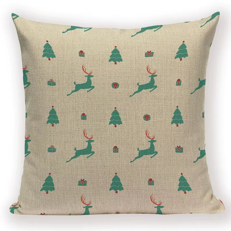 Merry Christmas Santa Claus Happy Christmas Tree Linen Sofa Bed Decorative Wedding Decoration Birthday Party Throw Pillow Case