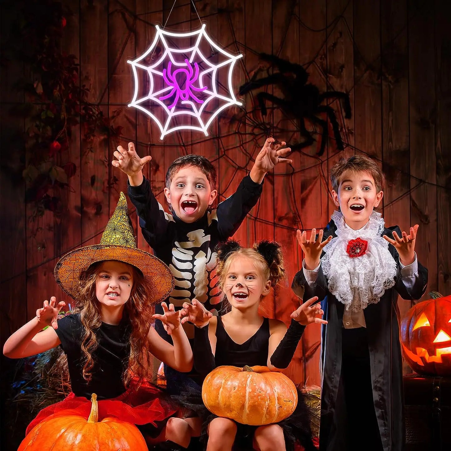 Spider Web Neon Sign Lighted Wall Art Decoration Halloween Led Sign Neon Light for Halloween Wedding Ceremony Party Decor Gift