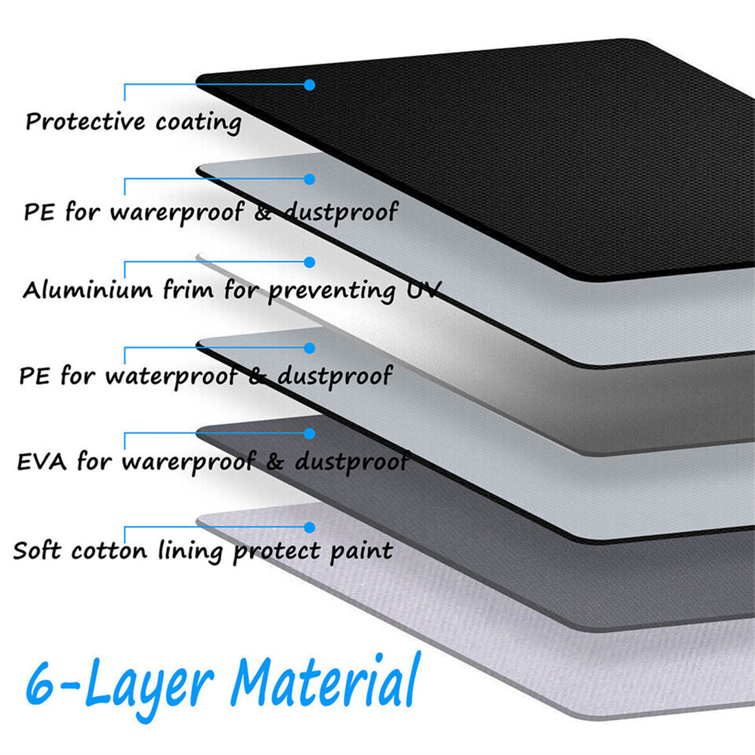 Universal Waterproof 6 Layer Car Cover Heavy Duty Cotton Rain Snow UV Protection