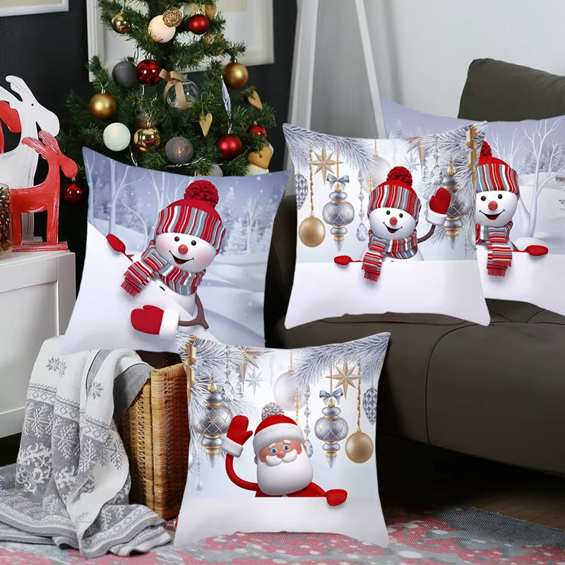 Snowman Christmas Cushion Cover Merry Christmas Decorations for Home 2024 Cristmas Sofa Decor Navidad Xmas Gifts New Year 2025