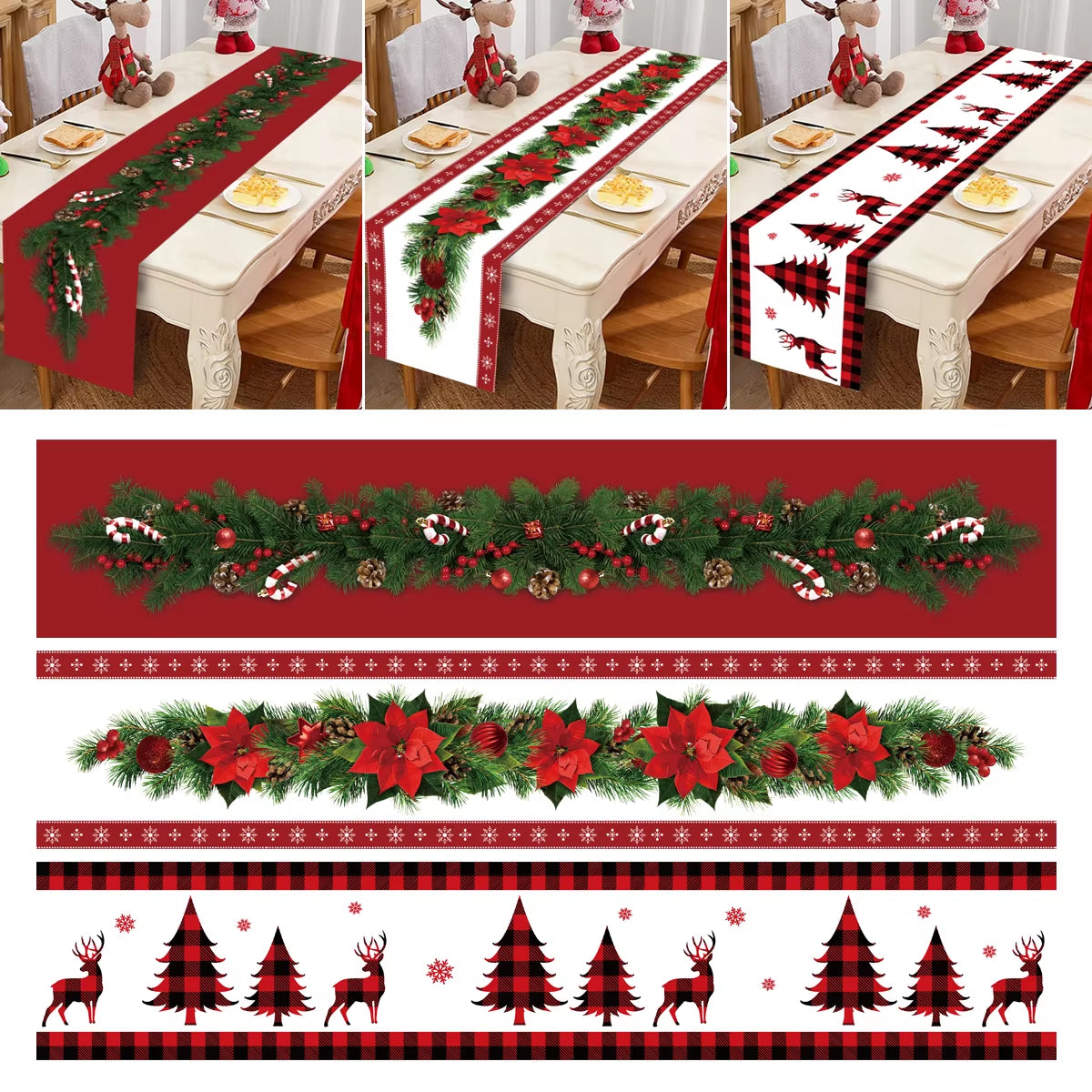 2024 Christmas Table Runner Cloth Merry Christmas Decoration for Home Tablecloth Xmas Cristmas Ornament Navidad New Year 2025
