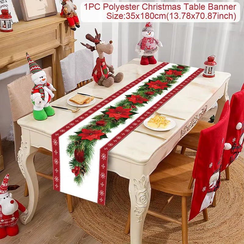 2024 Christmas Table Runner Cloth Merry Christmas Decoration for Home Tablecloth Xmas Cristmas Ornament Navidad New Year 2025
