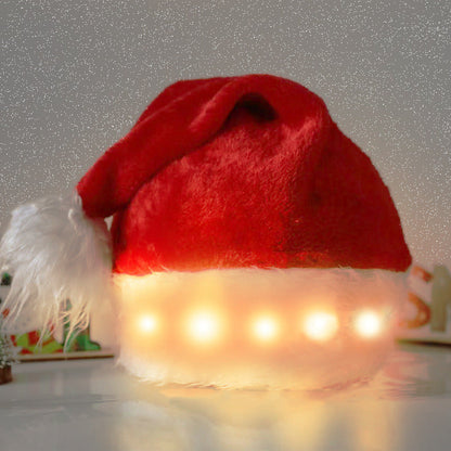LED Illuminated Plush Santa Hat for Adults and Children - Festive Christmas Home Decoration and Holiday Supplies