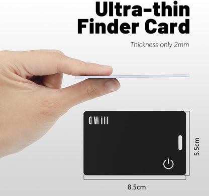 Owill 2mm Slim Wallet Tracker Card - IP68 Wireless Rechargeable Air Smart Tag Compatible with Apple Find My App for Luggage and Suitcases (iOS Only)