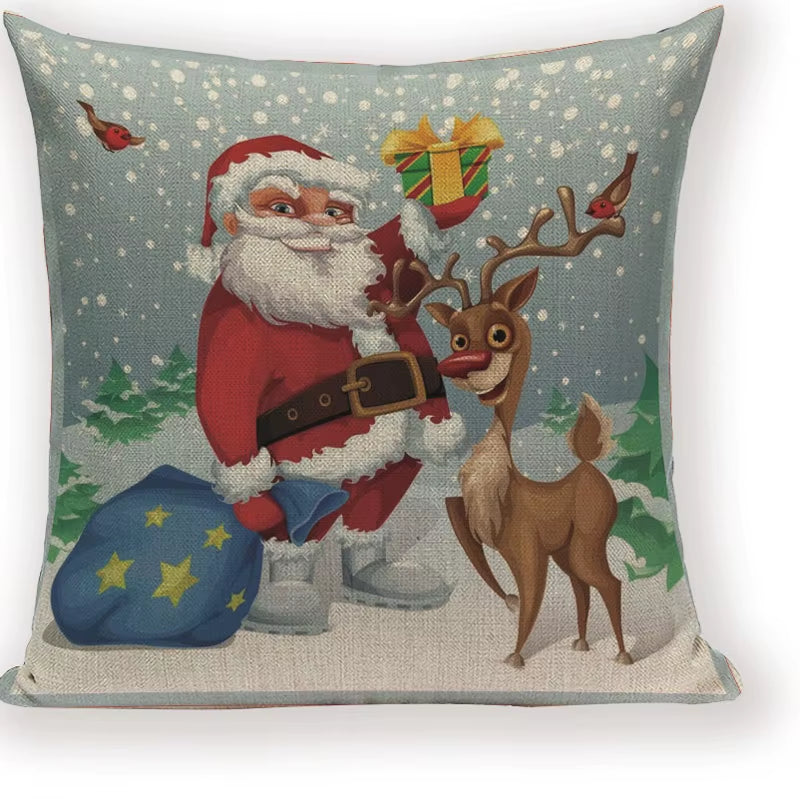 Merry Christmas Santa Claus Happy Christmas Tree Linen Sofa Bed Decorative Wedding Decoration Birthday Party Throw Pillow Case