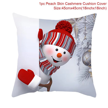 Snowman Christmas Cushion Cover Merry Christmas Decorations for Home 2024 Cristmas Sofa Decor Navidad Xmas Gifts New Year 2025