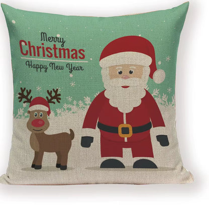 Merry Christmas Santa Claus Happy Christmas Tree Linen Sofa Bed Decorative Wedding Decoration Birthday Party Throw Pillow Case