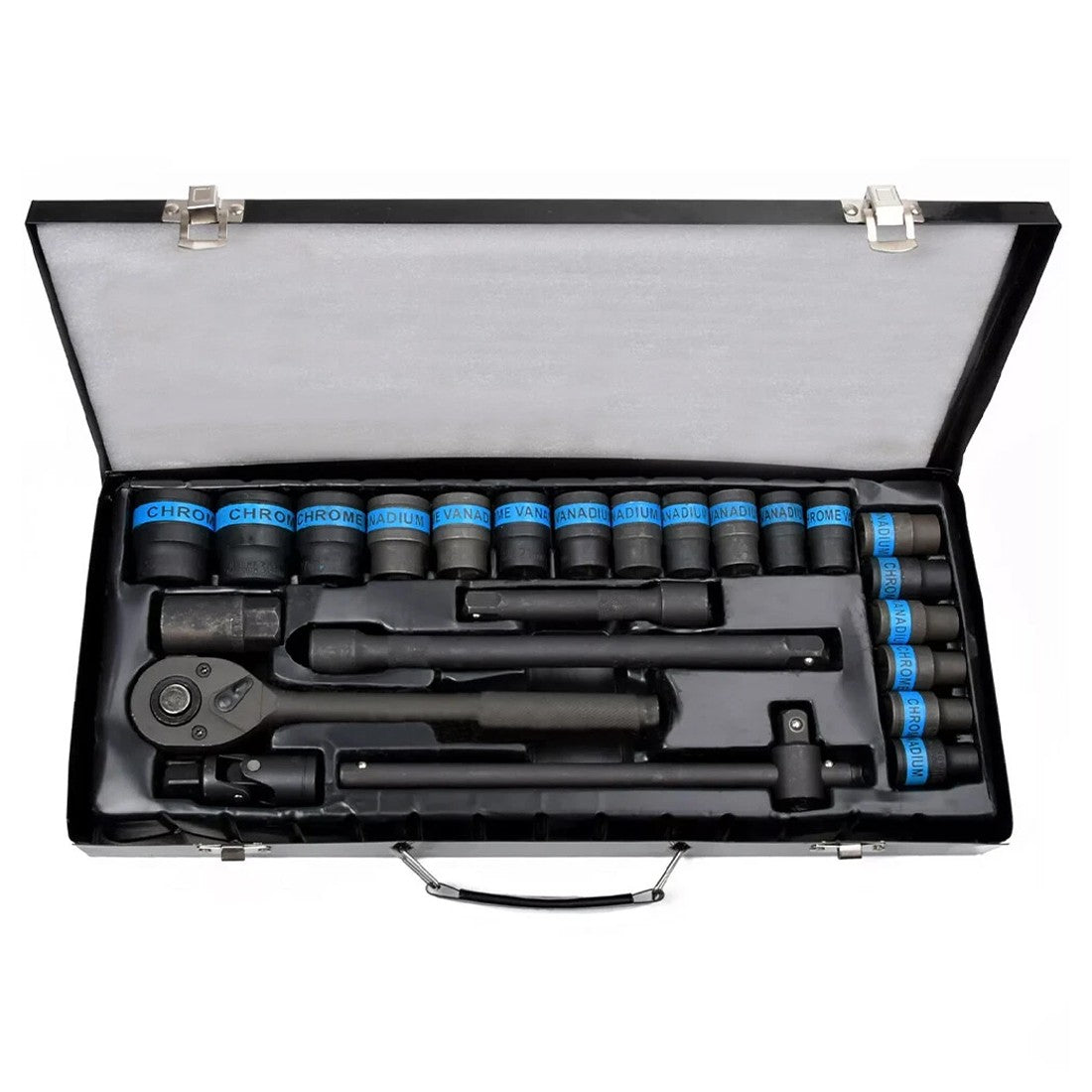 Heavy Duty 1&2 Ratchet Wrench Socket Set 8-32mm Metric Extension Bar Metal Case