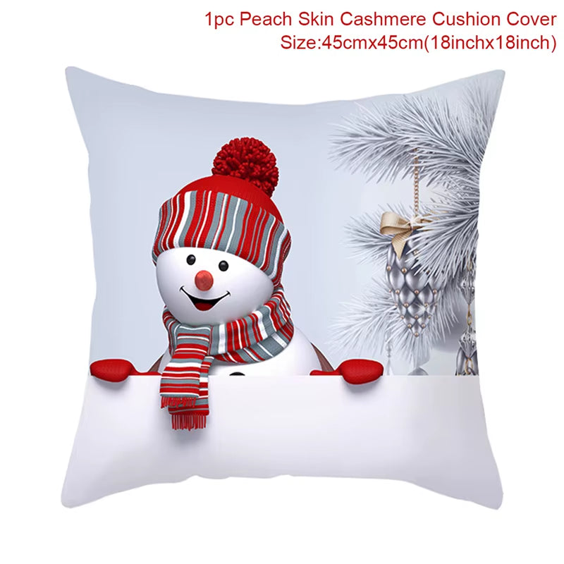 Snowman Christmas Cushion Cover Merry Christmas Decorations for Home 2024 Cristmas Sofa Decor Navidad Xmas Gifts New Year 2025