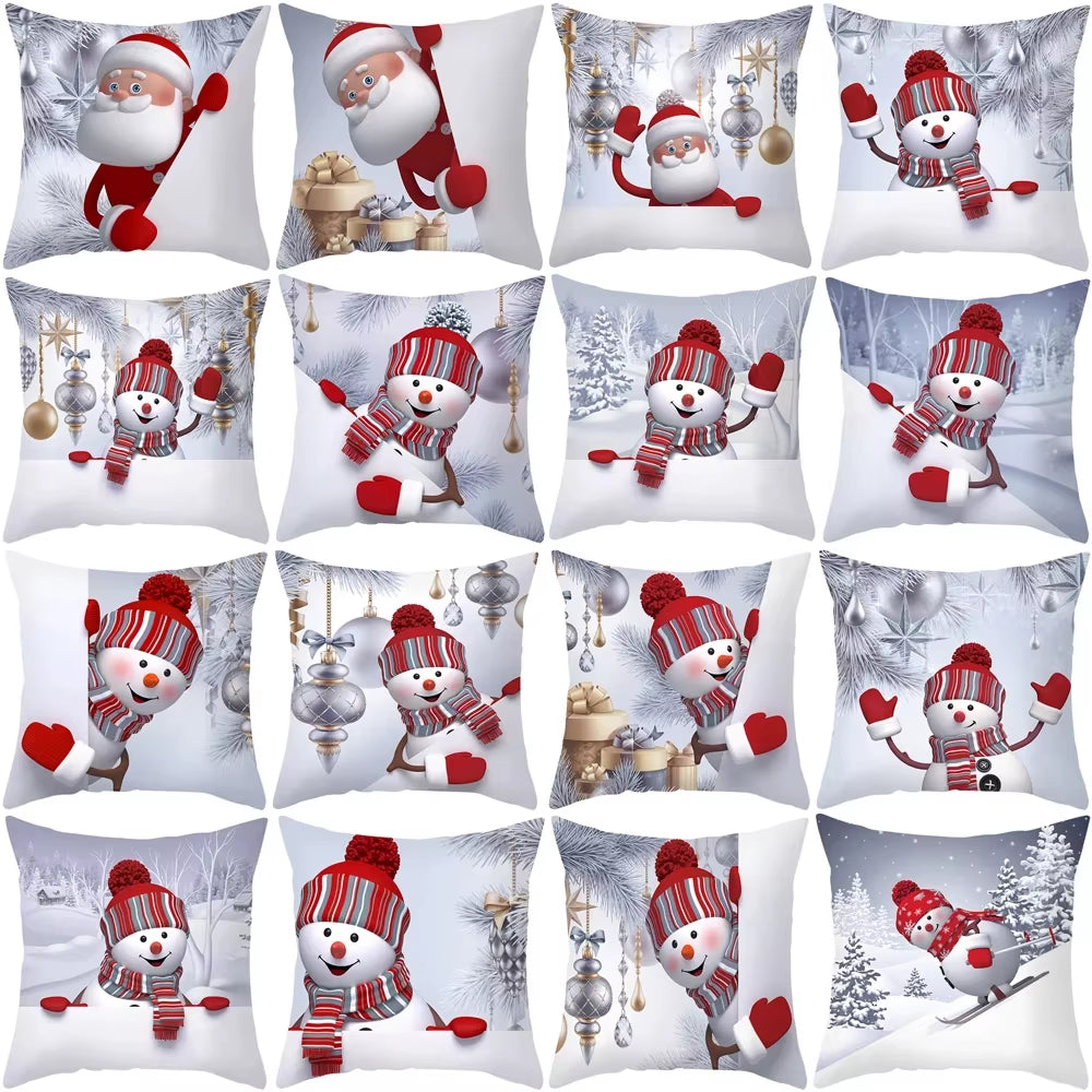 Snowman Christmas Cushion Cover Merry Christmas Decorations for Home 2024 Cristmas Sofa Decor Navidad Xmas Gifts New Year 2025