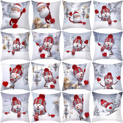 Snowman Christmas Cushion Cover Merry Christmas Decorations for Home 2024 Cristmas Sofa Decor Navidad Xmas Gifts New Year 2025