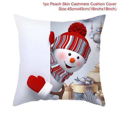 Snowman Christmas Cushion Cover Merry Christmas Decorations for Home 2024 Cristmas Sofa Decor Navidad Xmas Gifts New Year 2025