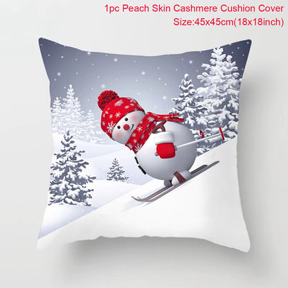Snowman Christmas Cushion Cover Merry Christmas Decorations for Home 2024 Cristmas Sofa Decor Navidad Xmas Gifts New Year 2025