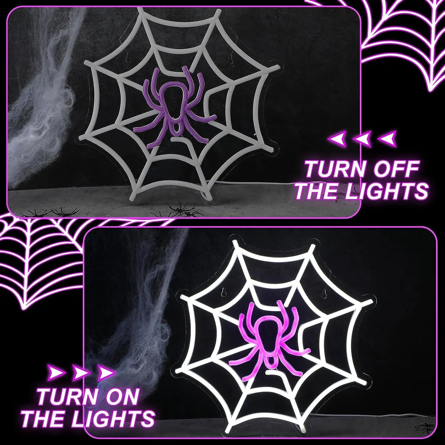 Spider Web Neon Sign Lighted Wall Art Decoration Halloween Led Sign Neon Light for Halloween Wedding Ceremony Party Decor Gift