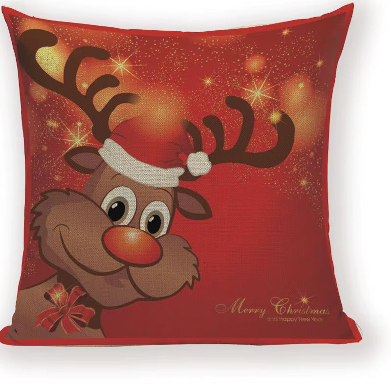 Merry Christmas Santa Claus Happy Christmas Tree Linen Sofa Bed Decorative Wedding Decoration Birthday Party Throw Pillow Case