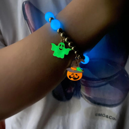 Halloween Vintage Bracelet with Pumpkin, Witch Hat, and Gothic Beads for Women's Party Attire
