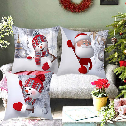 Snowman Christmas Cushion Cover Merry Christmas Decorations for Home 2024 Cristmas Sofa Decor Navidad Xmas Gifts New Year 2025
