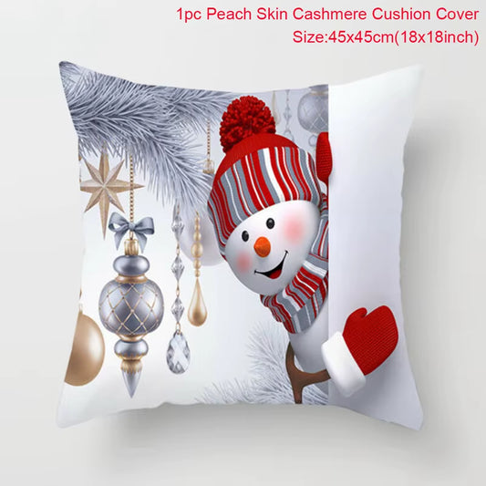 Snowman Christmas Cushion Cover Merry Christmas Decorations for Home 2024 Cristmas Sofa Decor Navidad Xmas Gifts New Year 2025