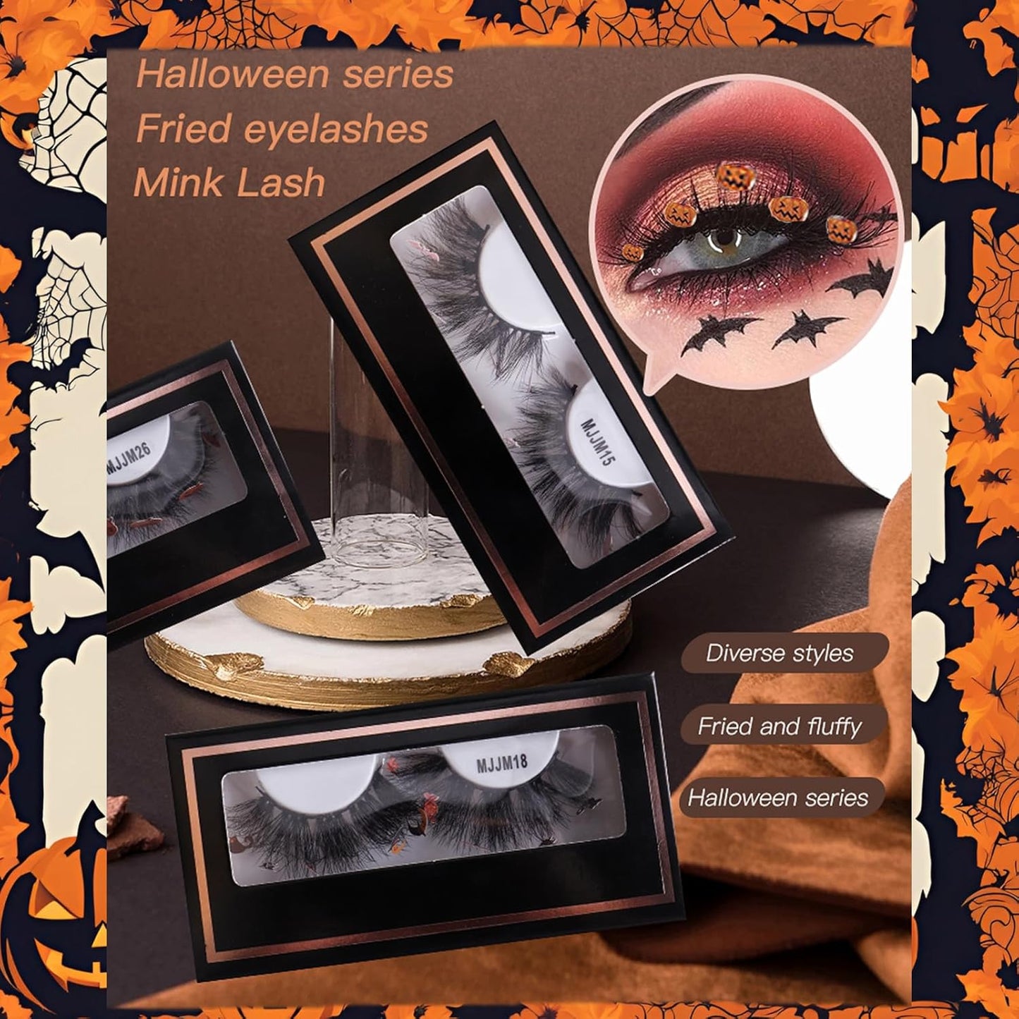 3D Natural Pumpkin Eyelashes - Reusable Halloween False Eyelashes for Parties, Cosplay, and Gifts