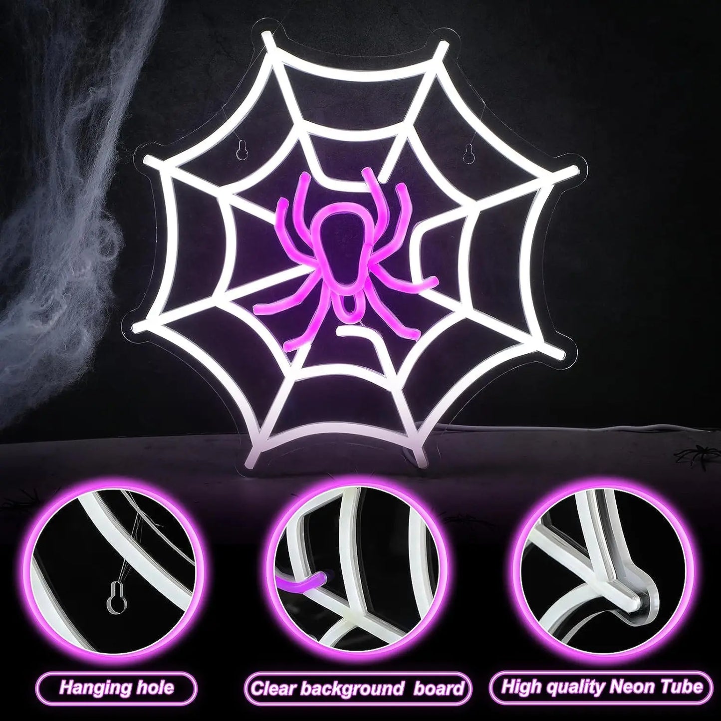 Spider Web Neon Sign Lighted Wall Art Decoration Halloween Led Sign Neon Light for Halloween Wedding Ceremony Party Decor Gift
