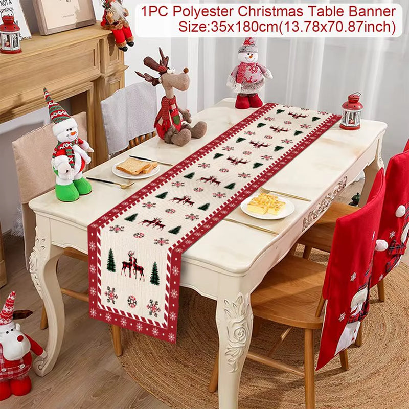 2024 Christmas Table Runner Cloth Merry Christmas Decoration for Home Tablecloth Xmas Cristmas Ornament Navidad New Year 2025