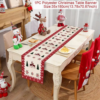 2024 Christmas Table Runner Cloth Merry Christmas Decoration for Home Tablecloth Xmas Cristmas Ornament Navidad New Year 2025