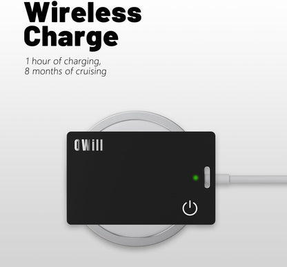Owill 2mm Slim Wallet Tracker Card - IP68 Wireless Rechargeable Air Smart Tag Compatible with Apple Find My App for Luggage and Suitcases (iOS Only)