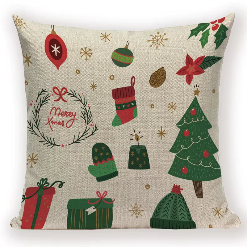 Merry Christmas Santa Claus Happy Christmas Tree Linen Sofa Bed Decorative Wedding Decoration Birthday Party Throw Pillow Case