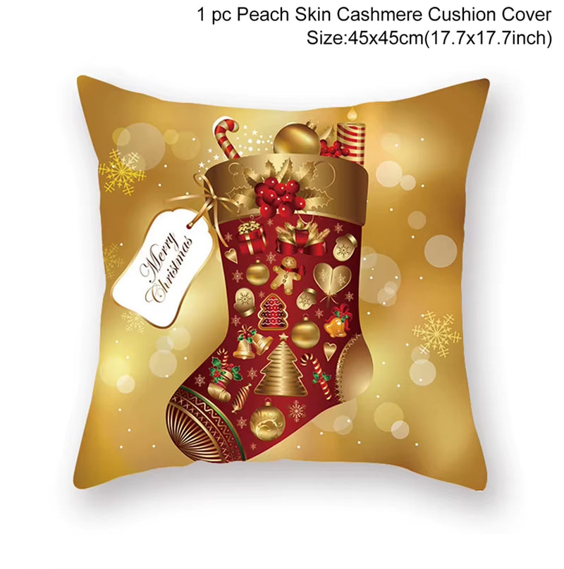 Merry Christmas Cushion Cover Christmas Decorations for Home 2022 Cristmas Ornament Pillow Case Xmas Navidad Gifts New Year 2023