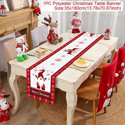 2024 Christmas Table Runner Cloth Merry Christmas Decoration for Home Tablecloth Xmas Cristmas Ornament Navidad New Year 2025