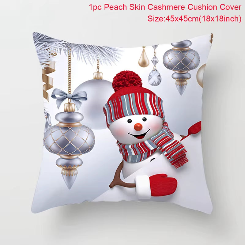 Snowman Christmas Cushion Cover Merry Christmas Decorations for Home 2024 Cristmas Sofa Decor Navidad Xmas Gifts New Year 2025