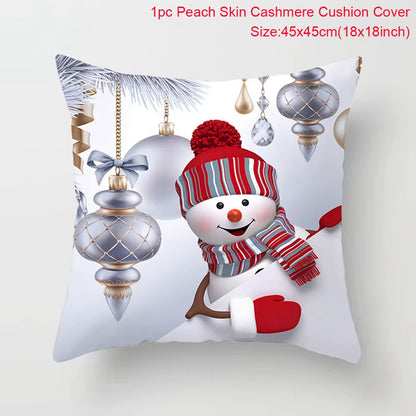 Snowman Christmas Cushion Cover Merry Christmas Decorations for Home 2024 Cristmas Sofa Decor Navidad Xmas Gifts New Year 2025