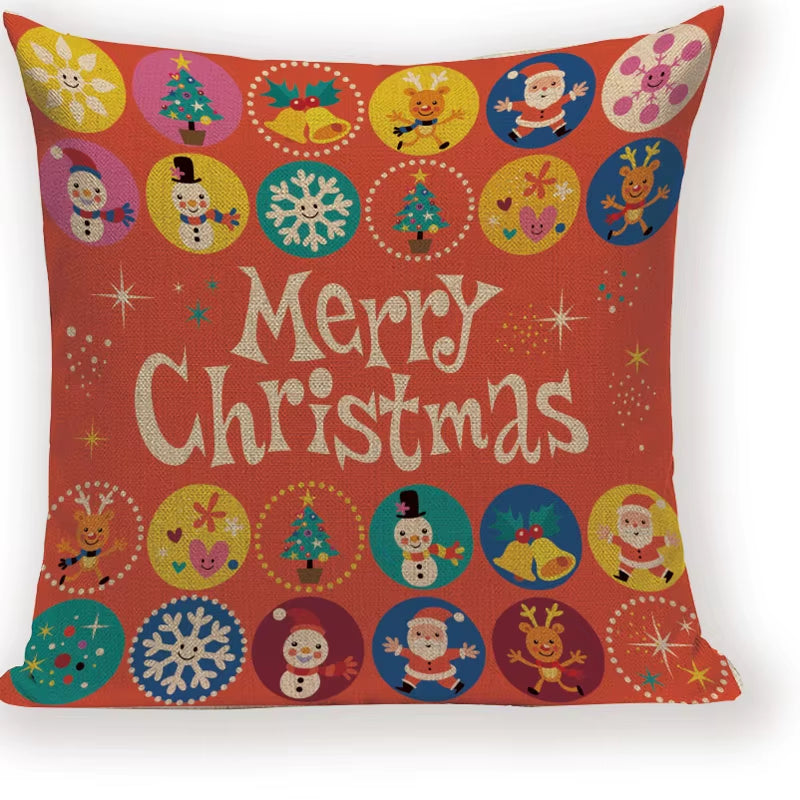 Merry Christmas Santa Claus Happy Christmas Tree Linen Sofa Bed Decorative Wedding Decoration Birthday Party Throw Pillow Case