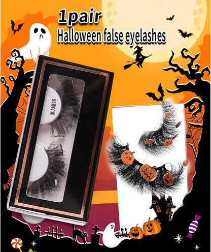 3D Natural Pumpkin Eyelashes - Reusable Halloween False Eyelashes for Parties, Cosplay, and Gifts