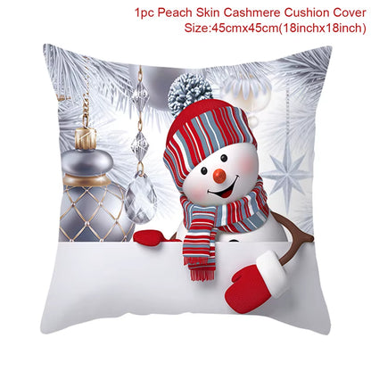 Snowman Christmas Cushion Cover Merry Christmas Decorations for Home 2024 Cristmas Sofa Decor Navidad Xmas Gifts New Year 2025