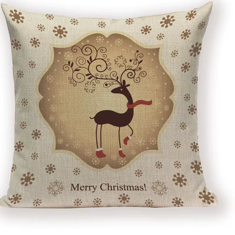 Merry Christmas Santa Claus Happy Christmas Tree Linen Sofa Bed Decorative Wedding Decoration Birthday Party Throw Pillow Case