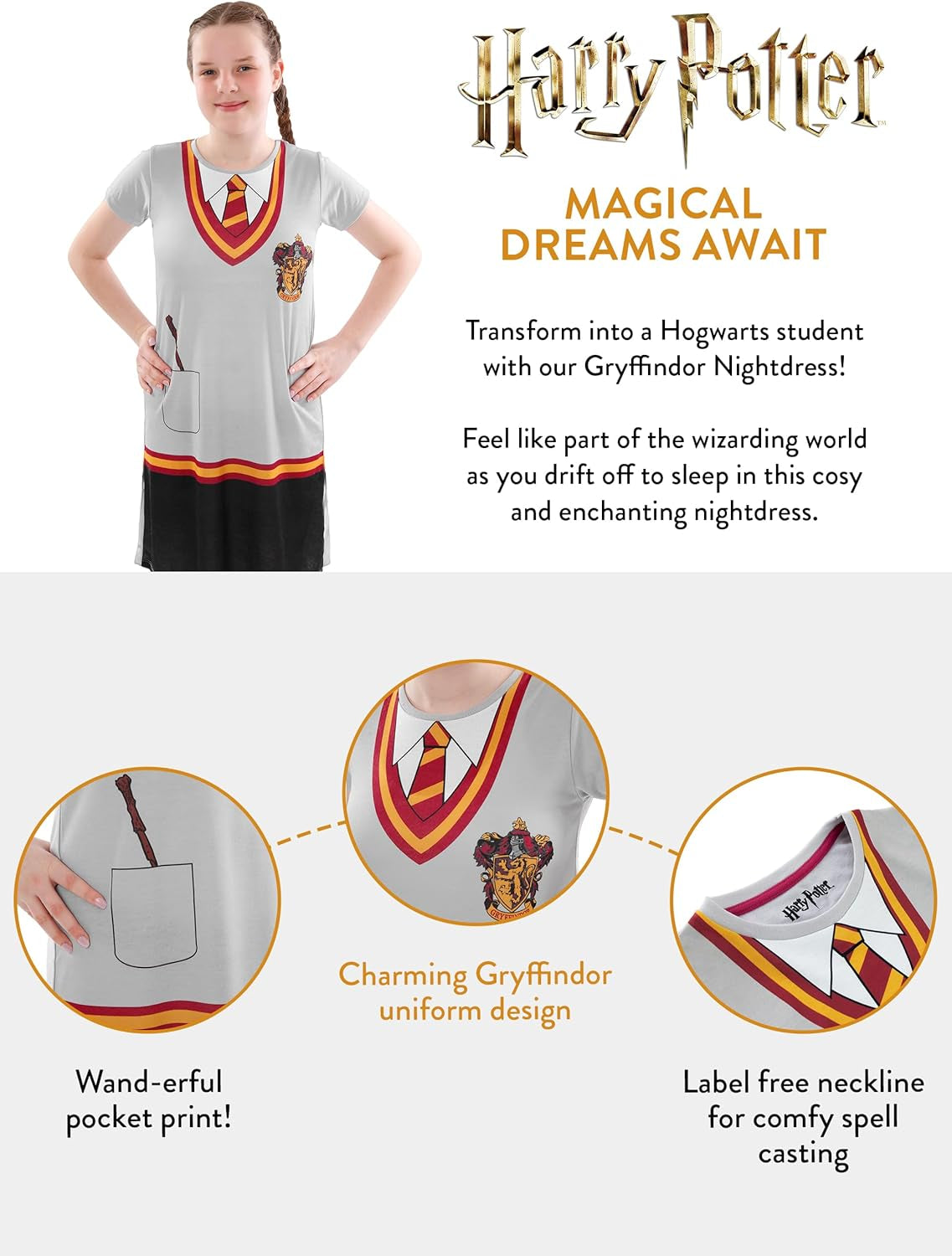 Hogwarts-Inspired Girls' Nightdress | Gryffindor Design
