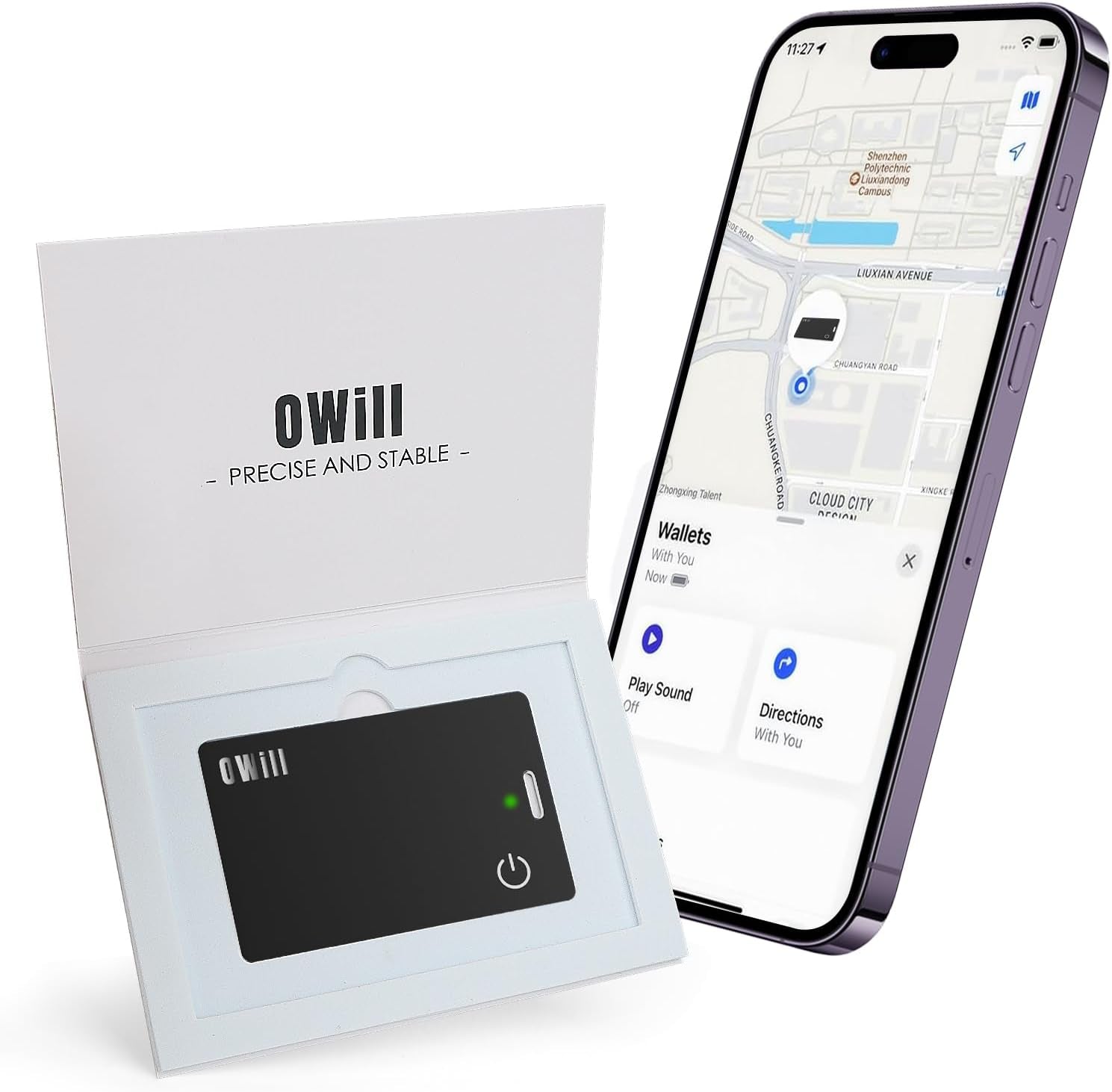 Owill 2mm Slim Wallet Tracker Card - IP68 Wireless Rechargeable Air Smart Tag Compatible with Apple Find My App for Luggage and Suitcases (iOS Only)