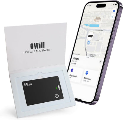 Owill 2mm Slim Wallet Tracker Card - IP68 Wireless Rechargeable Air Smart Tag Compatible with Apple Find My App for Luggage and Suitcases (iOS Only)