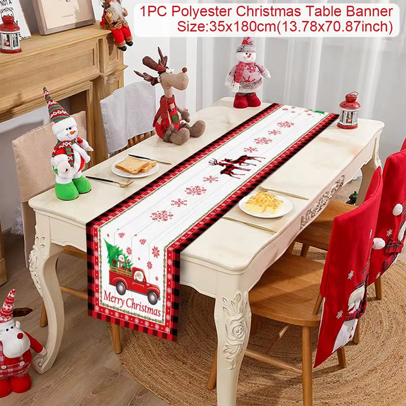 2024 Christmas Table Runner Cloth Merry Christmas Decoration for Home Tablecloth Xmas Cristmas Ornament Navidad New Year 2025