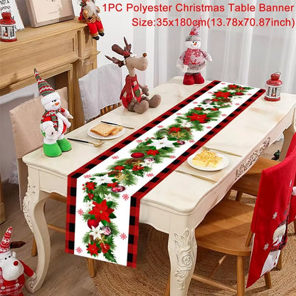 2024 Christmas Table Runner Cloth Merry Christmas Decoration for Home Tablecloth Xmas Cristmas Ornament Navidad New Year 2025