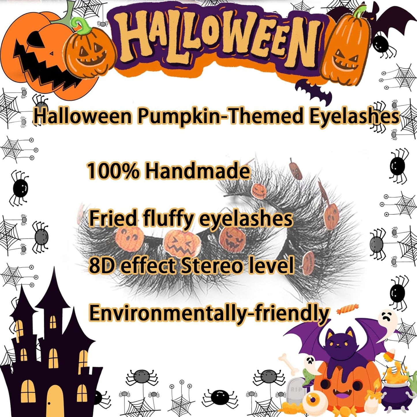 3D Natural Pumpkin Eyelashes - Reusable Halloween False Eyelashes for Parties, Cosplay, and Gifts
