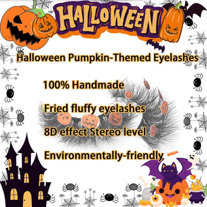 3D Natural Pumpkin Eyelashes - Reusable Halloween False Eyelashes for Parties, Cosplay, and Gifts