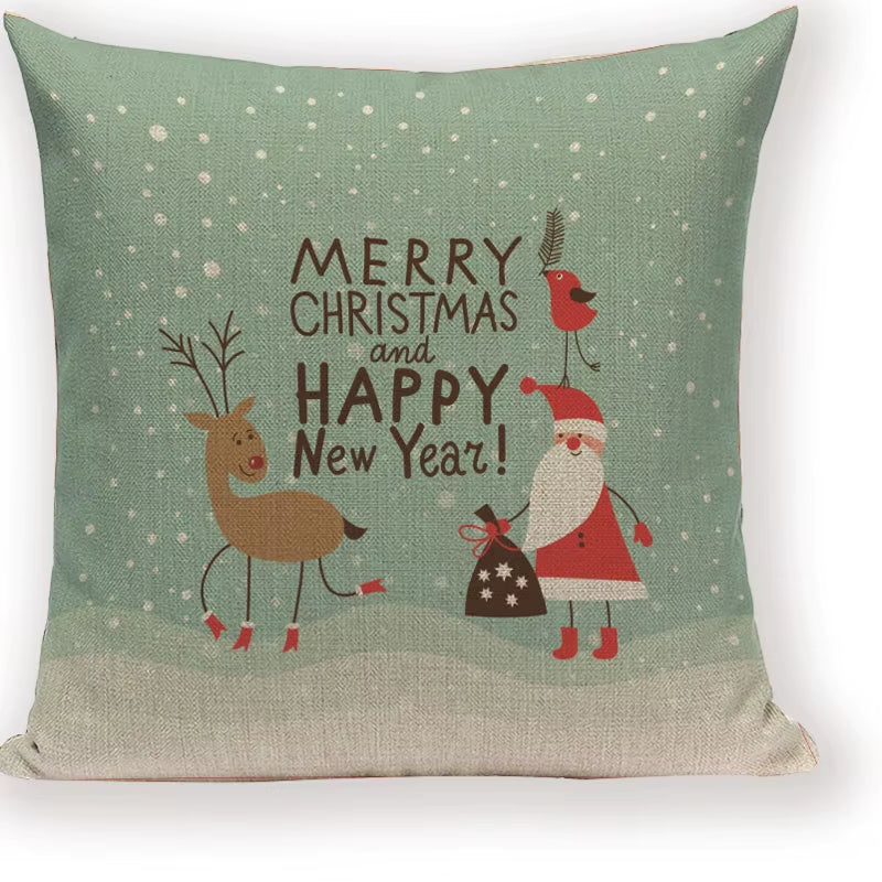 Merry Christmas Santa Claus Happy Christmas Tree Linen Sofa Bed Decorative Wedding Decoration Birthday Party Throw Pillow Case
