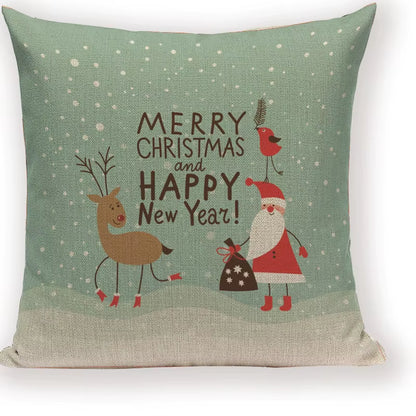 Merry Christmas Santa Claus Happy Christmas Tree Linen Sofa Bed Decorative Wedding Decoration Birthday Party Throw Pillow Case