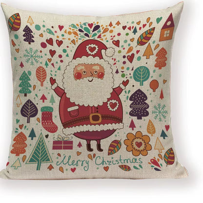 Merry Christmas Santa Claus Happy Christmas Tree Linen Sofa Bed Decorative Wedding Decoration Birthday Party Throw Pillow Case