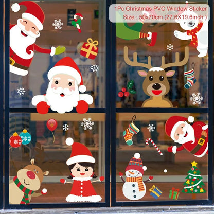 Christmas Window Stickers Merry Christmas Decorations for Home Santa Claus 2021 Christmas Ornament Navidad Xmas Gifts New Year