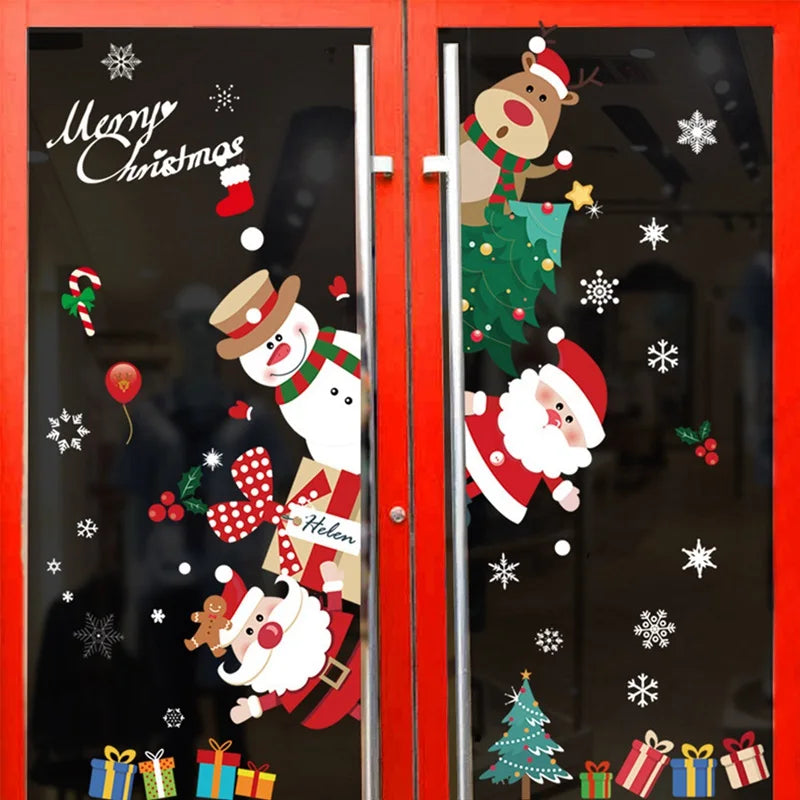 Christmas Window Stickers Merry Christmas Decorations for Home Santa Claus 2021 Christmas Ornament Navidad Xmas Gifts New Year